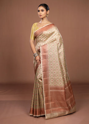 Cream Kora Silk Saree With Blouse Piece