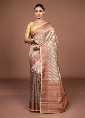 Cream Kora Silk Saree With Blouse Piece