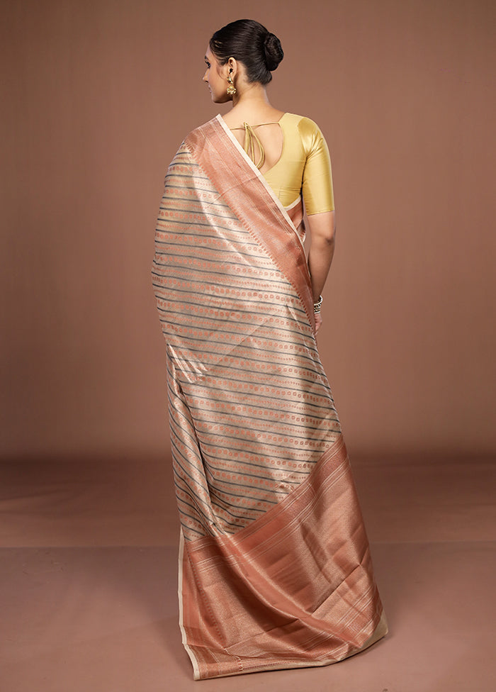 Cream Kora Silk Saree With Blouse Piece