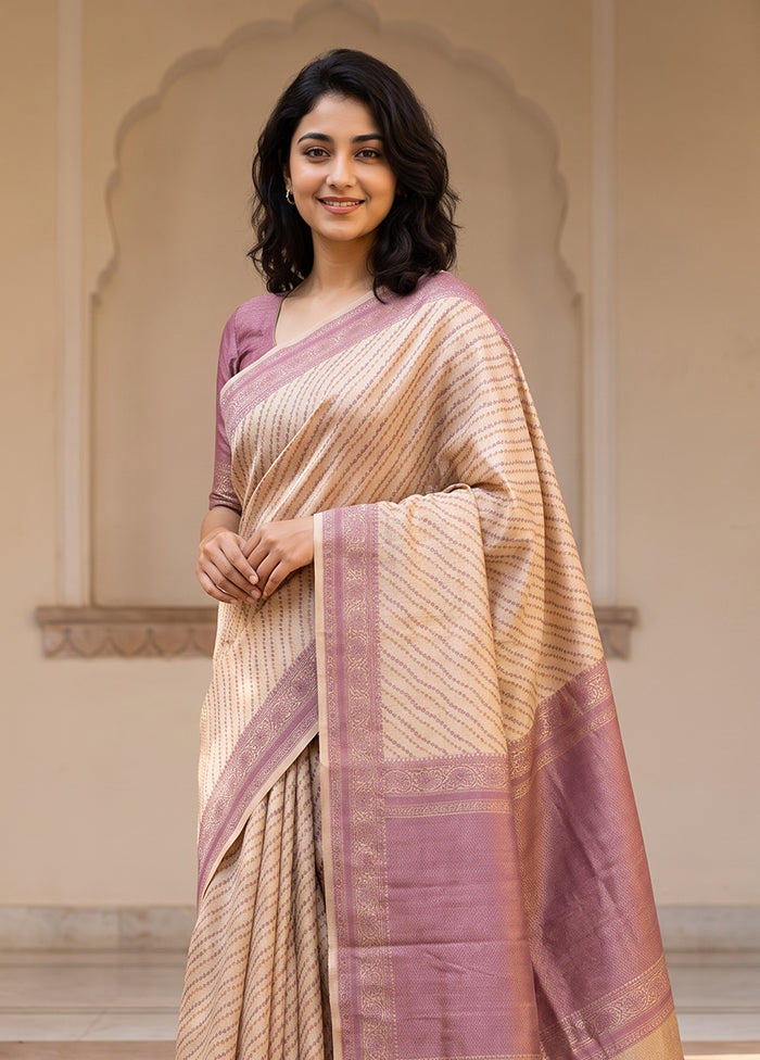 Cream Kora Silk Saree With Blouse Piece