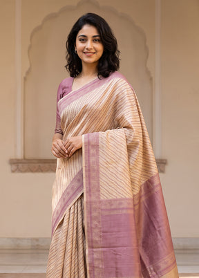 Cream Kora Silk Saree With Blouse Piece
