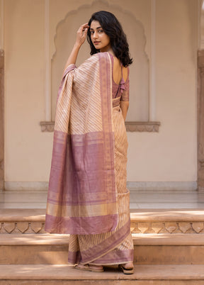 Cream Kora Silk Saree With Blouse Piece