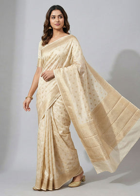 Cream Dupion Silk Saree With Blouse Piece