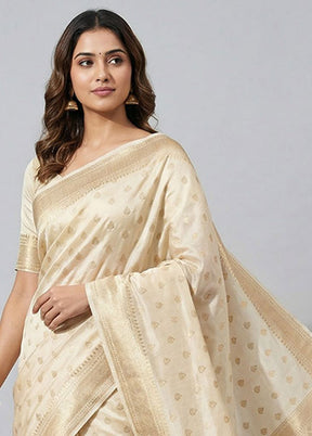 Cream Dupion Silk Saree With Blouse Piece
