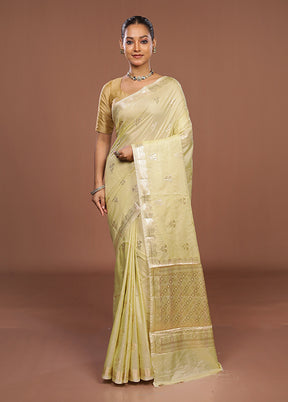 Yellow Dupion Silk Saree With Blouse Piece