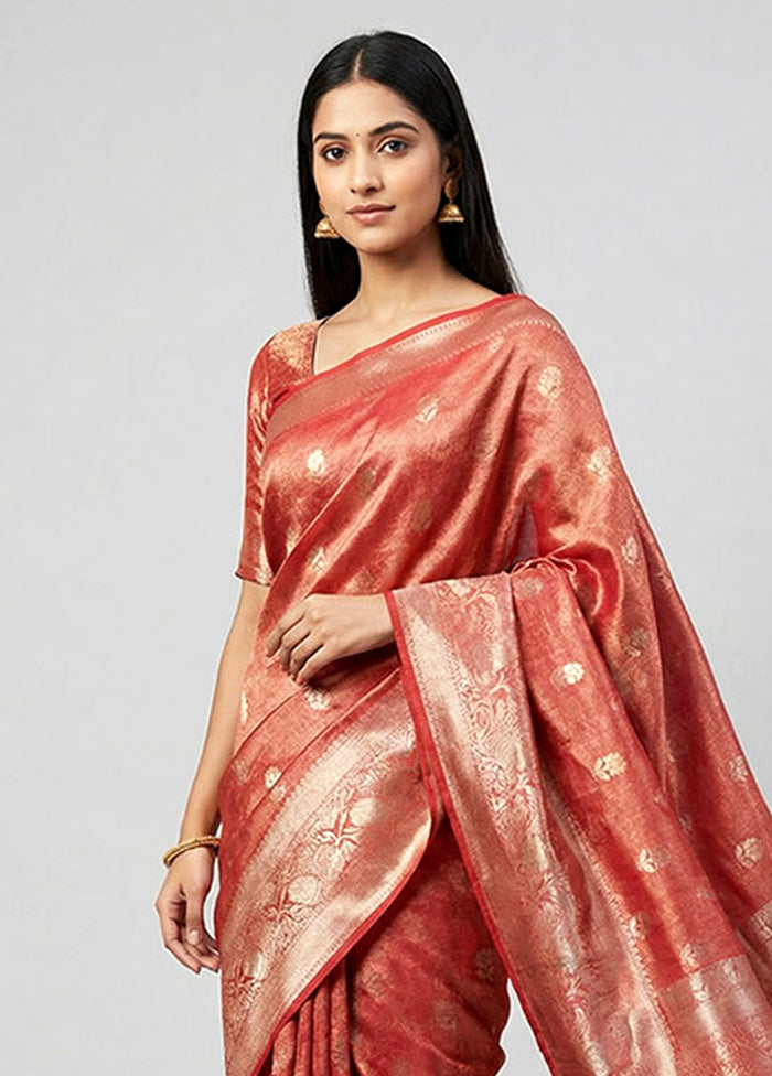 Red Tissue Silk Saree With Blouse Piece