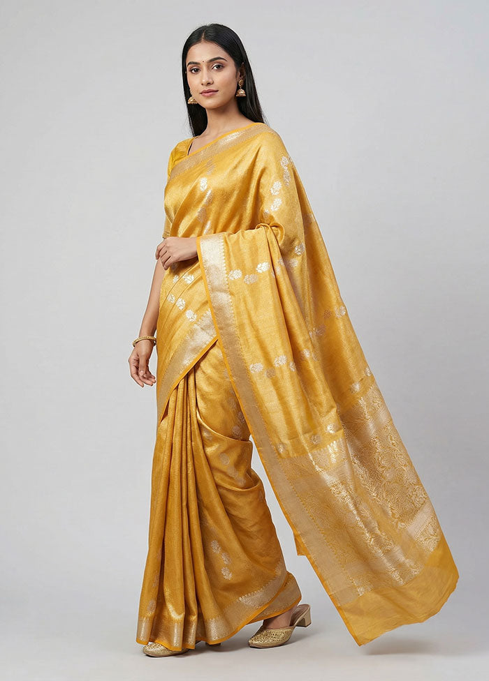 Yellow Tissue Silk Saree With Blouse Piece