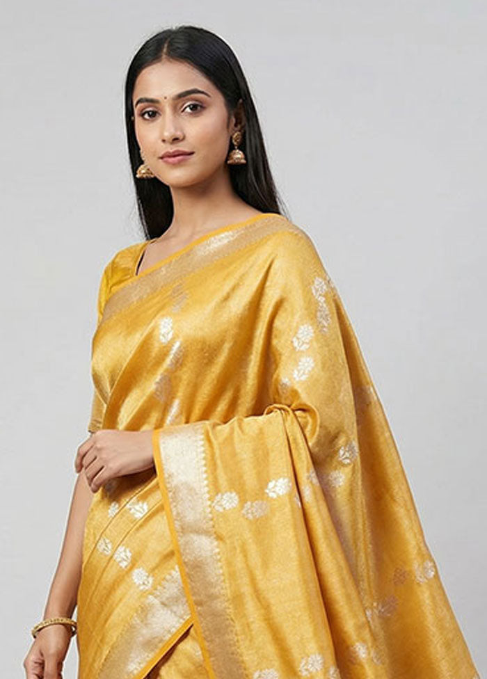 Yellow Tissue Silk Saree With Blouse Piece