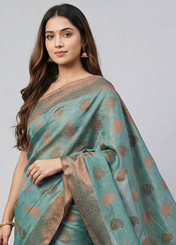Blue Kora Silk Saree With Blouse Piece