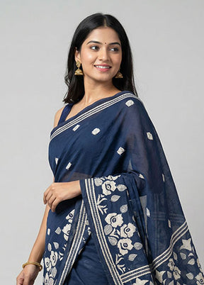 Black Kantha Stitch Silk Saree With Blouse Piece