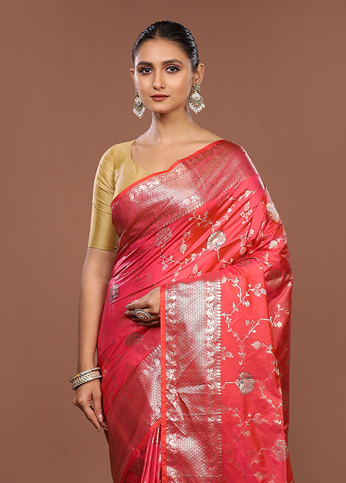 Pink Dupion Silk Saree With Blouse Piece