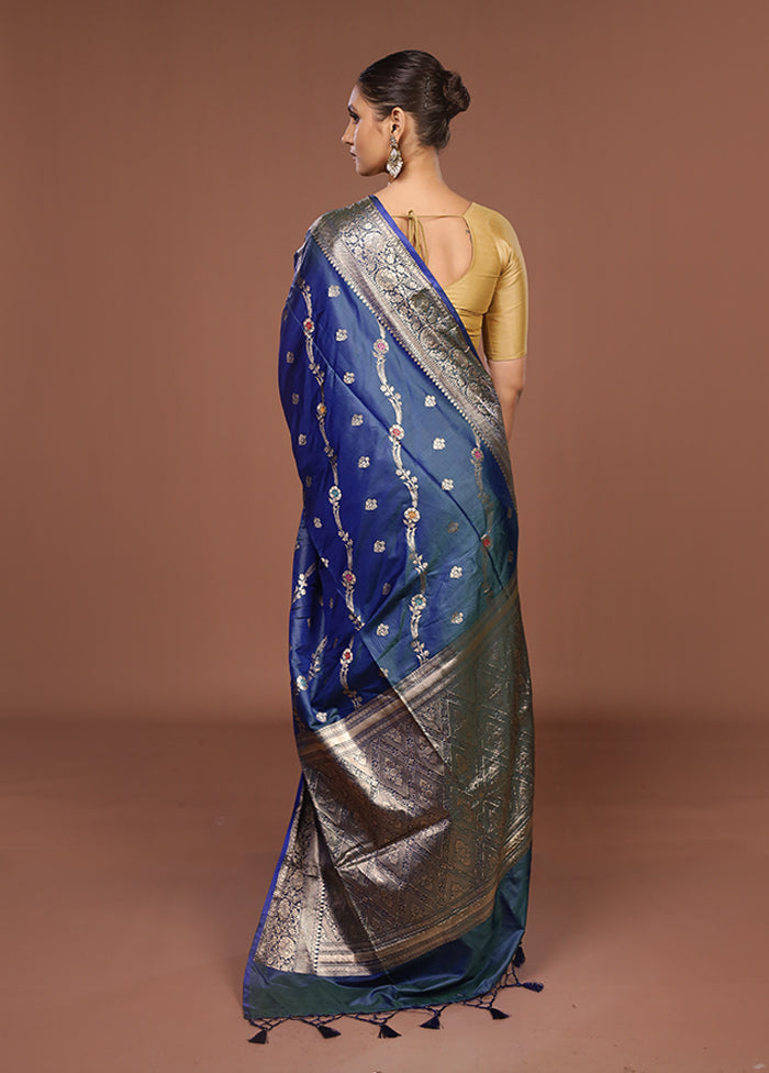 Blue Dupion Silk Saree With Blouse Piece
