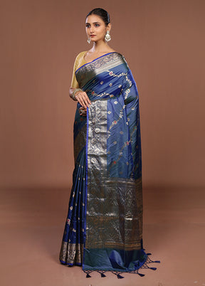 Blue Dupion Silk Saree With Blouse Piece