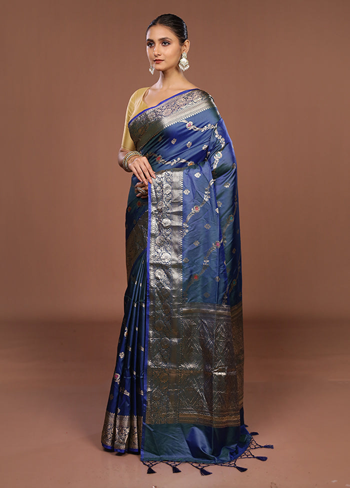 Blue Dupion Silk Saree With Blouse Piece