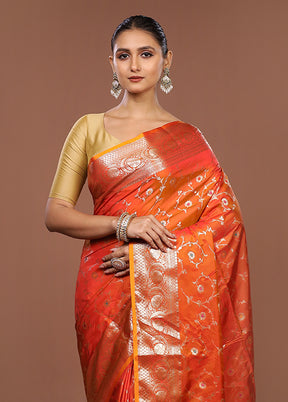 Orange Dupion Silk Saree With Blouse Piece