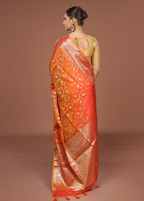 Orange Dupion Silk Saree With Blouse Piece