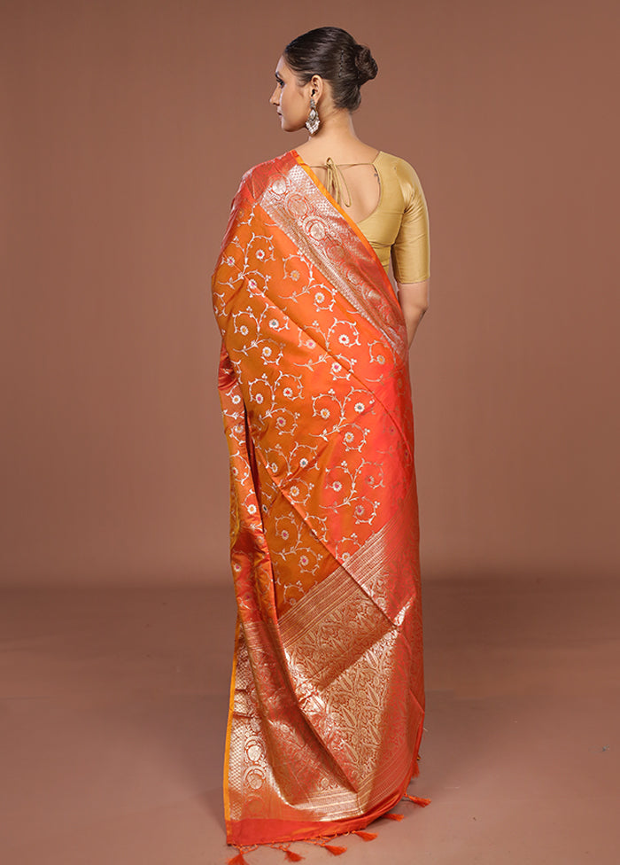 Orange Dupion Silk Saree With Blouse Piece