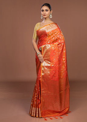 Orange Dupion Silk Saree With Blouse Piece
