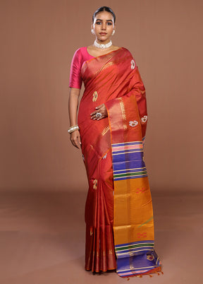 Multicolor Handloom Kanjivaram Pure Silk Saree With Blouse Piece