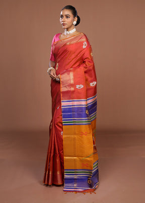 Multicolor Handloom Kanjivaram Pure Silk Saree With Blouse Piece