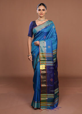 Multicolor Handloom Kanjivaram Pure Silk Saree With Blouse Piece