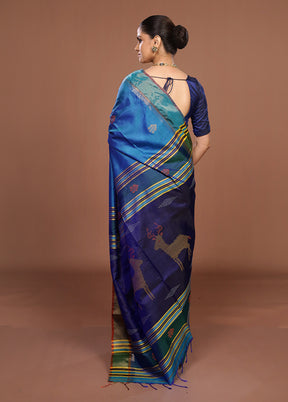 Multicolor Handloom Kanjivaram Pure Silk Saree With Blouse Piece
