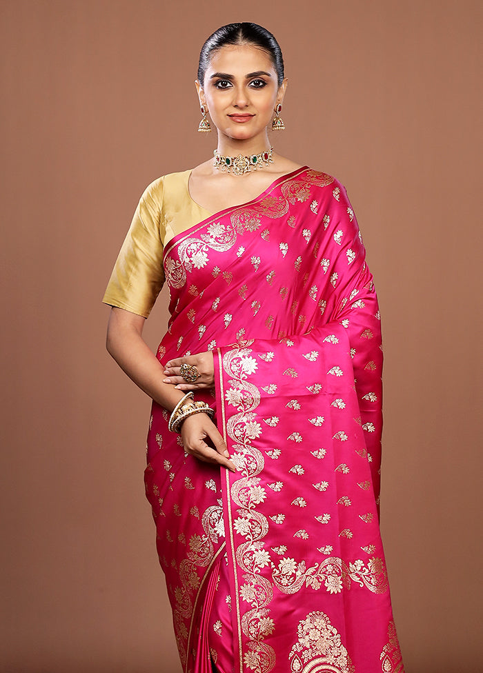 Pink Banarasi Silk Saree With Blouse Piece