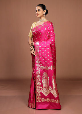 Pink Banarasi Silk Saree With Blouse Piece