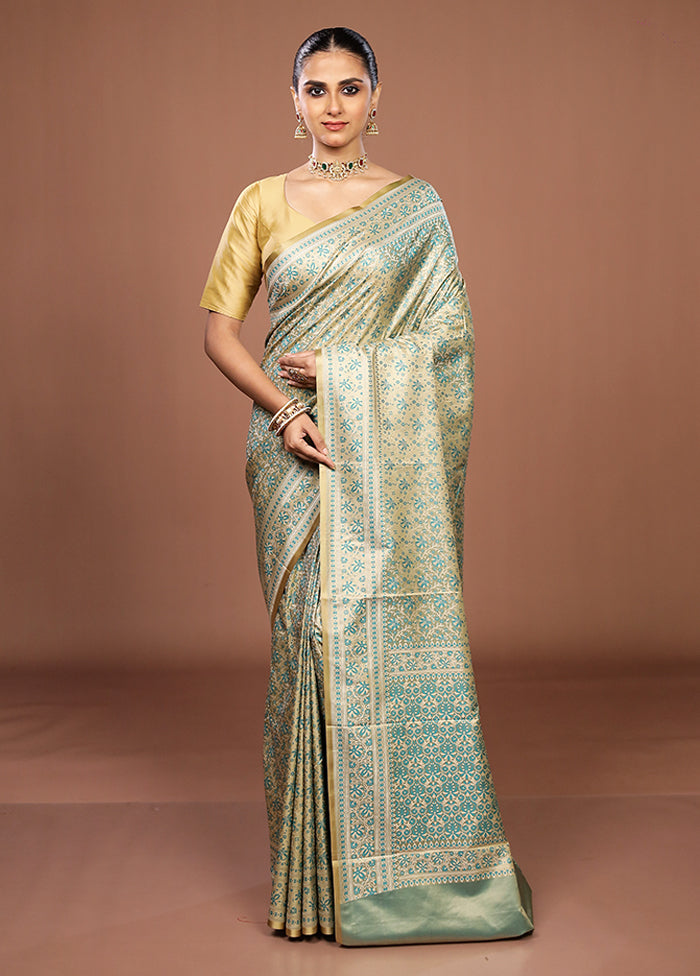 Green Jamewar Silk Saree With Blouse Piece