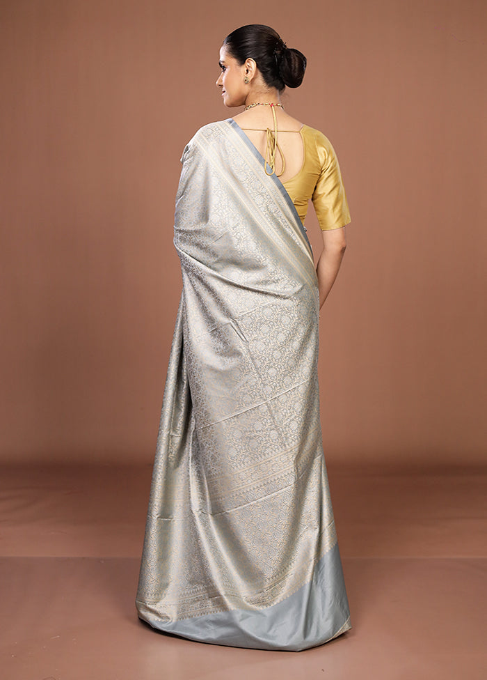 Grey Jamewar Silk Saree With Blouse Piece