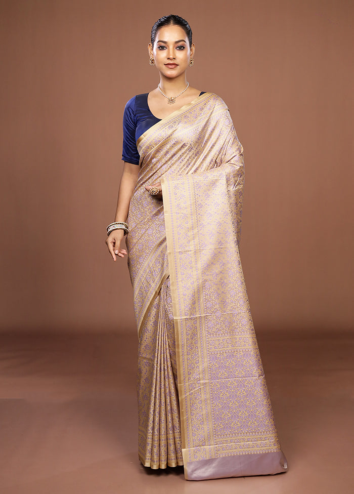 Cream Jamewar Silk Saree With Blouse Piece