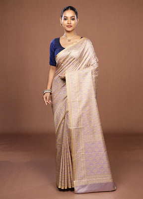 Cream Jamewar Silk Saree With Blouse Piece