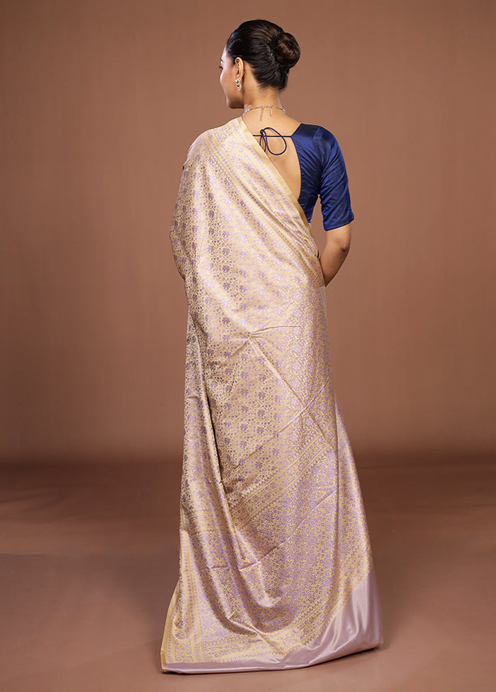 Cream Jamewar Silk Saree With Blouse Piece