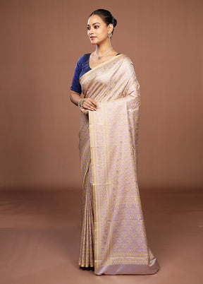 Cream Jamewar Silk Saree With Blouse Piece