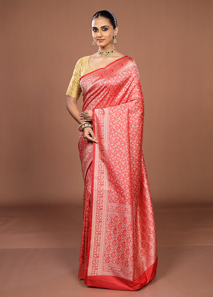 Pink Jamewar Silk Saree With Blouse Piece