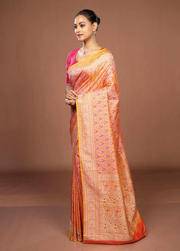 Yellow Jamewar Silk Saree With Blouse Piece
