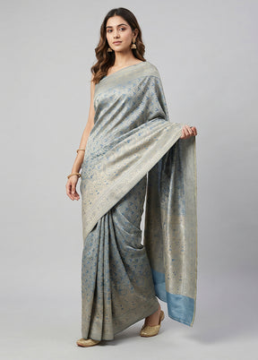 Cream Jamewar Silk Saree With Blouse Piece