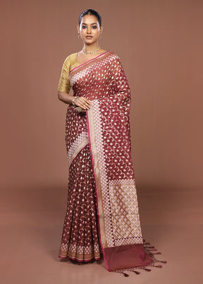 Maroon Kora Silk Saree With Blouse Piece