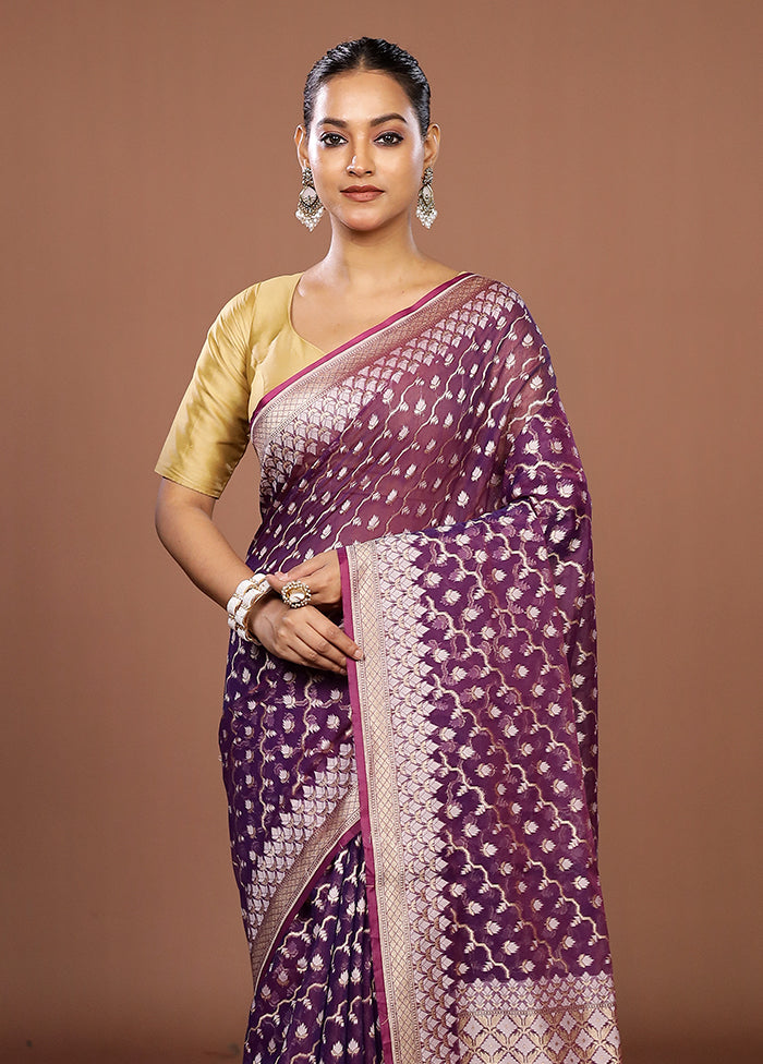 Purple Kora Silk Saree With Blouse Piece
