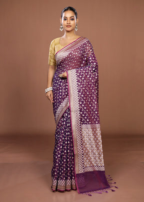 Purple Kora Silk Saree With Blouse Piece
