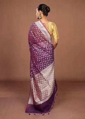 Purple Kora Silk Saree With Blouse Piece