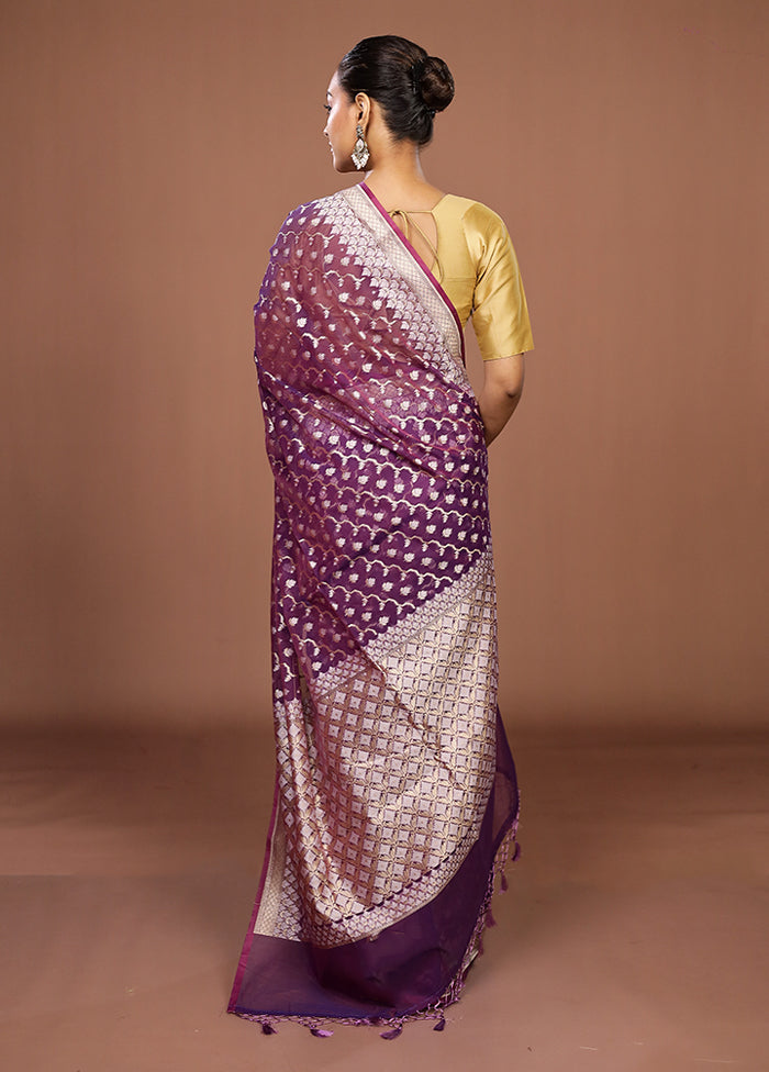 Purple Kora Silk Saree With Blouse Piece