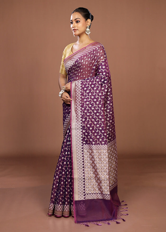 Purple Kora Silk Saree With Blouse Piece