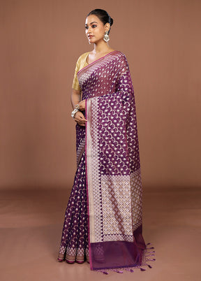 Purple Kora Silk Saree With Blouse Piece