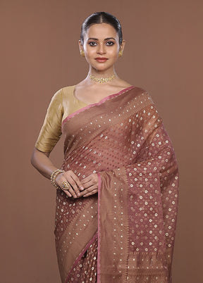 Brown Kora Silk Saree With Blouse Piece