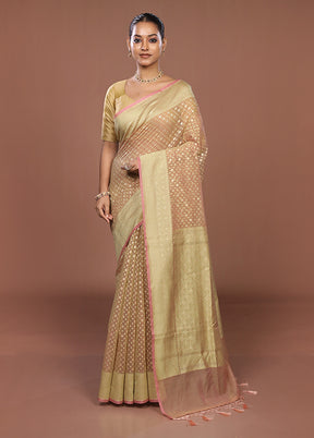 Cream Kora Silk Saree With Blouse Piece