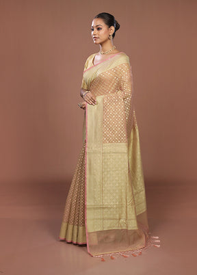 Cream Kora Silk Saree With Blouse Piece
