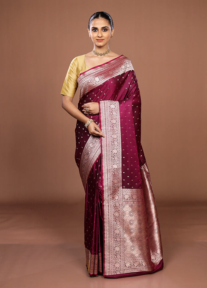 Maroon Katan Silk Saree With Blouse Piece
