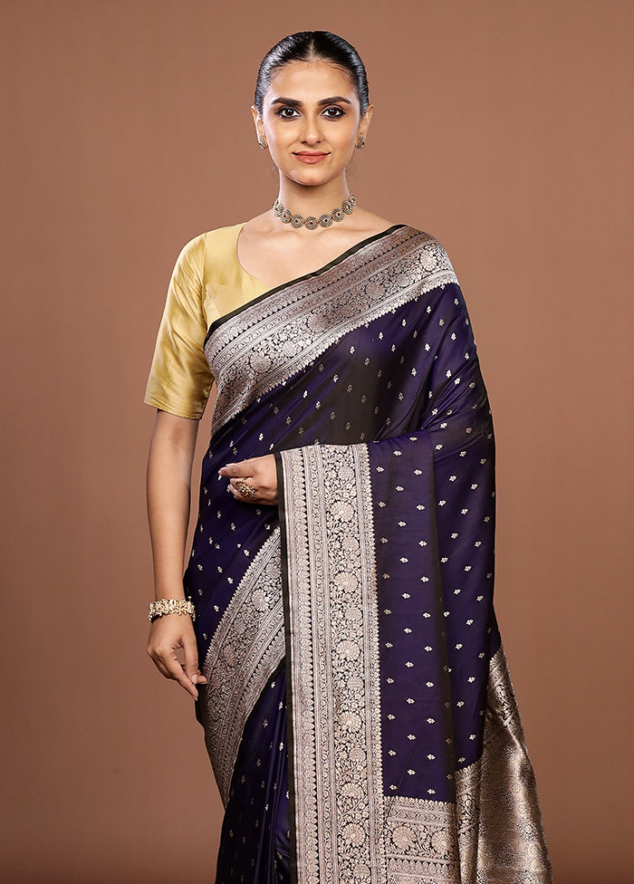 Blue Katan Silk Saree With Blouse Piece