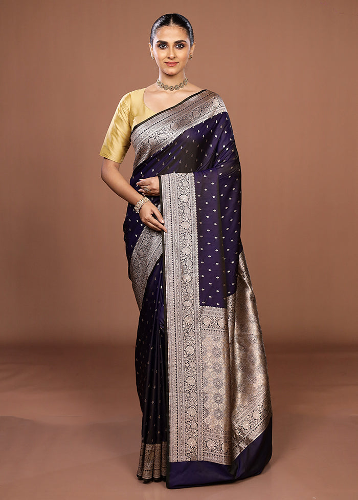 Blue Katan Silk Saree With Blouse Piece
